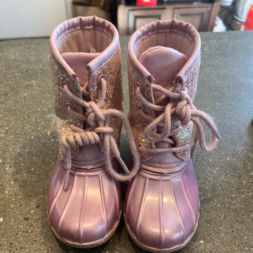Glitter pink duck boots